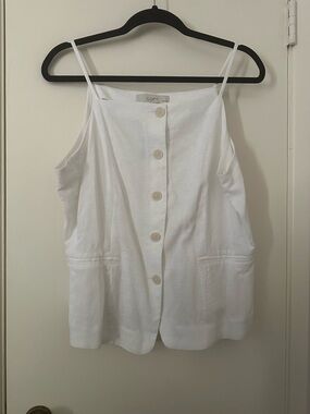 LOFT White Linen-Blend Button-Front Camisole